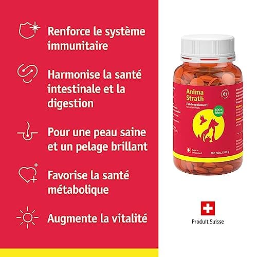 Anima Strath Multivitamines et Minéraux pour Chien et Chat 200 Comprimés à Croquer - 210g, 61 Micronutriments, Vitamine Chien et Minéraux, Compléments Alimentaires Levure Végétale