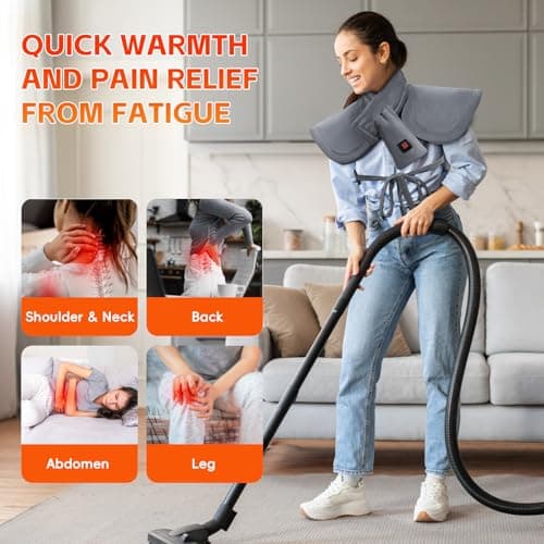 Arlierss Graphène Coussin Chauffant pour Cou et Dos avec Batterie 10000mAh, Coussin Chauffant Électrique Avec 3 Niveaux Réglage Température, Fonction D'arrêt Automatique pour Soulager la Douleur