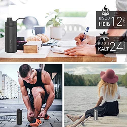 720°DGREE Bouteille Isotherme noLimit – 410ml | Gourde en Acier Inoxydable d'eau, thé, café, jus, Boisson Chaud ou Froid | Premium de Isolée sous Vide + Gratis Sport Couvercle