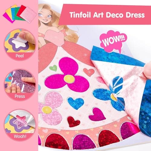 COCO&Friends Jouet Fille 5 6 7 ans Diamond Painting Enfant avec Foil Stickers, Activites Manuelles pour Enfants Princesse Habiller Livre de Coloriage, Cadeau Fille 5 6 7 ans Anniversaire Noël