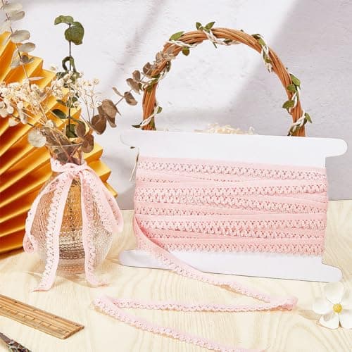 GORGECRAFT Bordure Élastique de 20 m pour Lingerie 13 mm de Large Bordure en Dentelle Extensible Sangle de Coupe Ruban de Cordon en Dentelle Crochetée pour Bricolage Vêtements Emballage Cadeau Rose