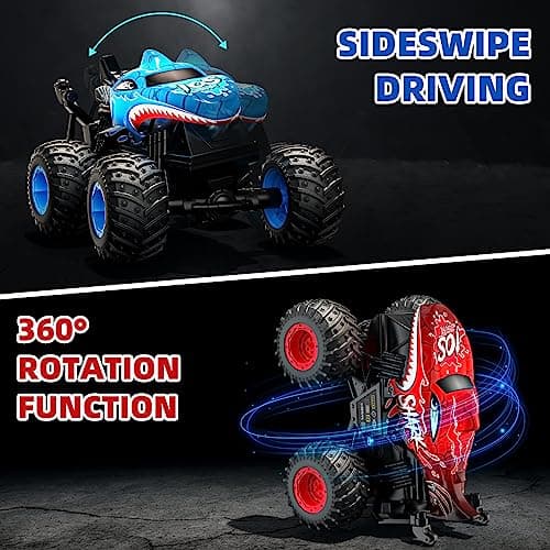 ACAMMZAR Voiture Télécommandée, 2.4GHz 20Km/h RC Monster Truck, RC Voiture Telecommandé Tout Terrain, avec 2 Batteries 60 Min+, RC Car avec LED Musique 360°Rotation, pour Enfants Adultes, Bleu