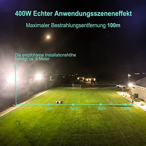 POWFUL Projecteur LED 400W Projecteur LED 40000LM Projecteurs 3000K Projecteur extérieur IP67 Étanche 4 projecteurs avec angle réglable adapté aux arrière-cours de stade