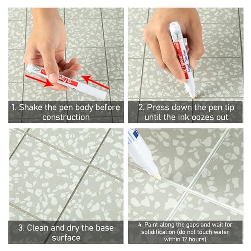Lot de 6 goupilles d'étanchéité avec pointes de rechange, stylo de réparation de joints, stylo de réparation de carreaux, stylo de réparation d'interstices (gris clair/blanc)