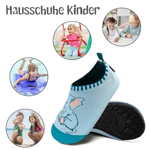 Kyopp Chaussons Enfants Garçons Respirant Pantoufles Filles Doux Antidérapant Chaussette Chaussures Unisexe(Éléphant - Bleu lac26/27 EU)