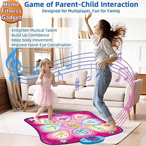 SUNLIN Tapis de Danse - Jeu de Danse Cadeau pour Enfants Filles - Tapis de Danse avec Lumières LED, Volume réglable, Musique intégrée, 3 Niveaux de Défi (3-12 Ans)