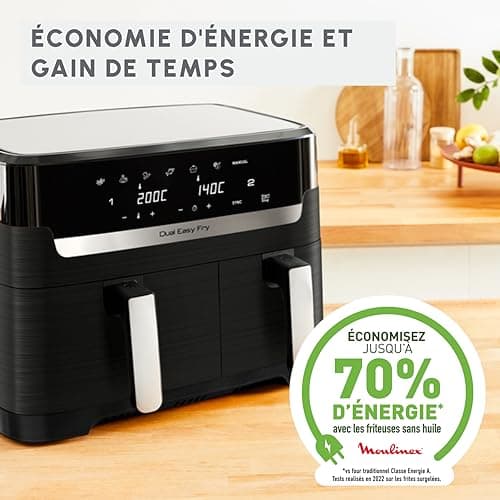 Moulinex Easy Fry Dual Friteuse sans huile, Capacité 8,3 L, Jusqu'à 8 personnes, 7 programmes automatiques, Ecran digital, Économie d'énergie, Application Moulinex, air fryer EZ901820