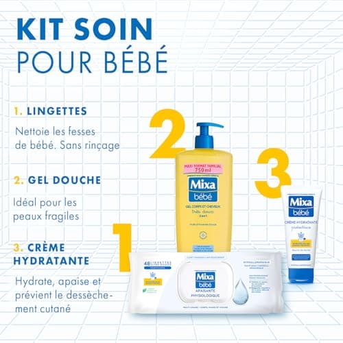 Mixa Lingettes Bébé Apaisantes Physiologiques, Lot de 18 x 48 lingettes