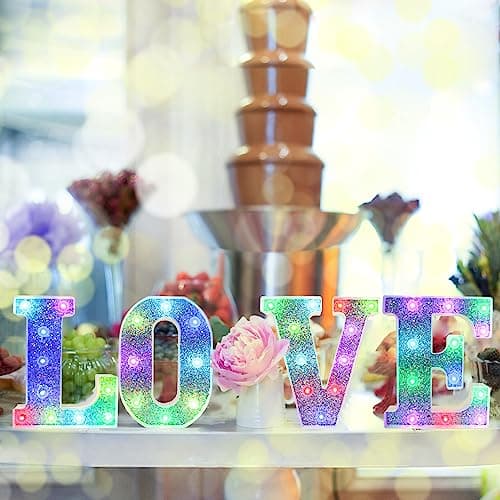 Beality Lettres Lumineuses LED 18 Couleurs Changeantes 26 Lettres de l'alphabet Brillantes à Paillettes Cadeaux Pour Filles et Femmes Anniversaire Noël Chambre à Coucher Fête Décoration (X)