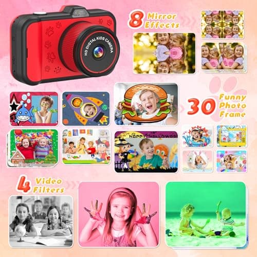 Appareil Photo Enfant, Ushining 3,5 Pouces Grand Écran 1080P Appareil Photo Numérique Enfant avec Objectif Zoom Rotatif à 360° Flash LED Carte de 32 Go, Caméra Vidéo Cadeau pour Enfants 3 à 12 Ans