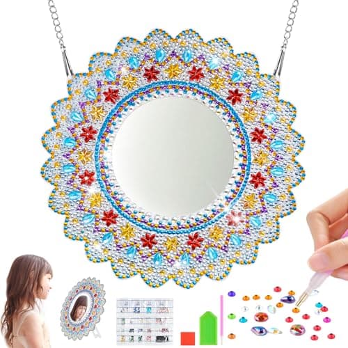 WuGU Diamond Painting Miroir Kit, 5D DIY Mandala Miroir Maquillage Diamant, Miroir à Peinture Diamant, Idee Cadeau Artisanat Cadeaux Filles Adolescentes et Adultes-C