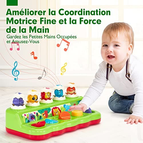 hahaland Jouet pour Bébé 1 an Jouet Montessori avec Musique et Lumières pour Enfant 1 2 3 4 Ans Fille Garçon Jouet Pop-up avec Animaux et Couleurs Parfait pour Les Cadeaux d'anniversaire Noël