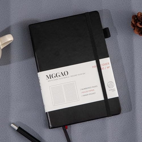 MGGAO A5 Journal ligné 100 GMS Papier épais ligné avec 188 pages numérotées Carnet de notes en cuir de qualité supérieure pour écriture personnelle, étude, bureau, enregistrement de voyage