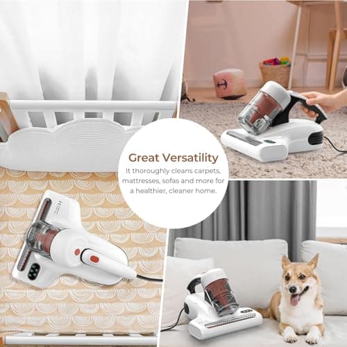 JIGOO J200 Aspirateur Matelas Anti Acariens, Aspirateur Matelas à Main 500W avec lumière UV-C et ultrasons, Élimine 99% des allergènes, Chauffage Fonction, pour Matelas, Canapés, Textiles, Lit