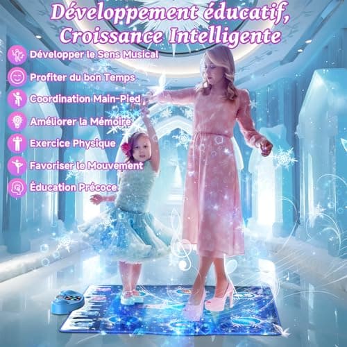 PLEGBLE Tapis de Danse pour Filles Enfants de 3 4 5 6 7 8 9 10 11 12 Ans, Tapis de Danse Musical, Cadeau d'anniversaire de Noël, Connexion Type-C pour Alimentation Stable, Musique Bluetooth, 6 Modes
