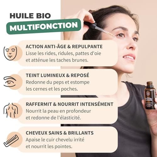 Bionoble Huile de Pépins de Figue de Barbarie Bio 30ml + Pipette - Bouteille en Verre - 100% Pure, Naturelle, Pressée à Froid - Huile de Figue de Barbarie Bio Visage Anti-Âge et Anti Cerne Bio