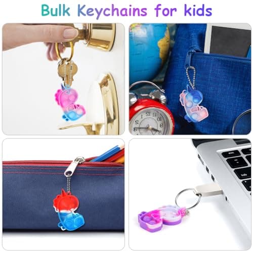 Ainiv 12PCS Mini Pop Push It Fidget Jouet Porte-clés, Licorne Silicone Squeeze Pop Bubble Fidget Bulk Jouets Sensoriels, Poppet Bubble Stress Soulagement Anxiété Jouets pour Autisme,Enfants Adultes