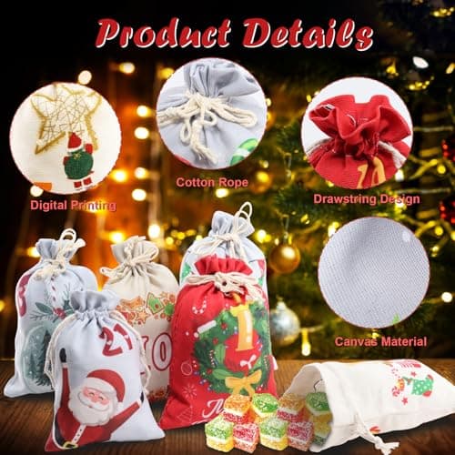 Calendrier de L'Avent a Remplir Soit Même 2024 Calendrier de L'avent a Faire Soi Meme Tissu 24 Sachets en Tissu Pochette Calendrier de L'avent à Remplir DIY Cadeau Decoration Noel (10x15cm/13x18cm)