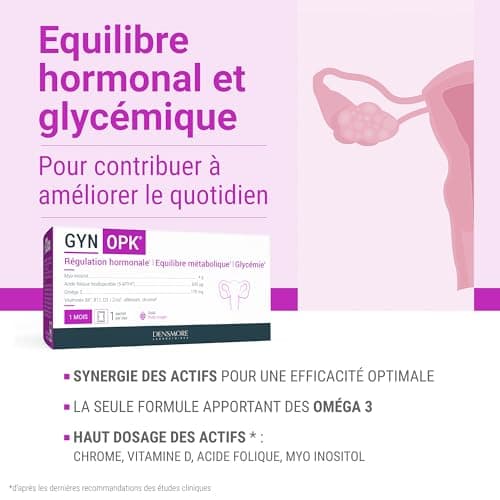 Densmore - GYN'OPK - Régulation hormonale et Glycémie - SOPK - Omega 3, Myo inositol, Acide folique, Zinc et Chrome - Complément alimentaire - 30 sachets - 1 mois