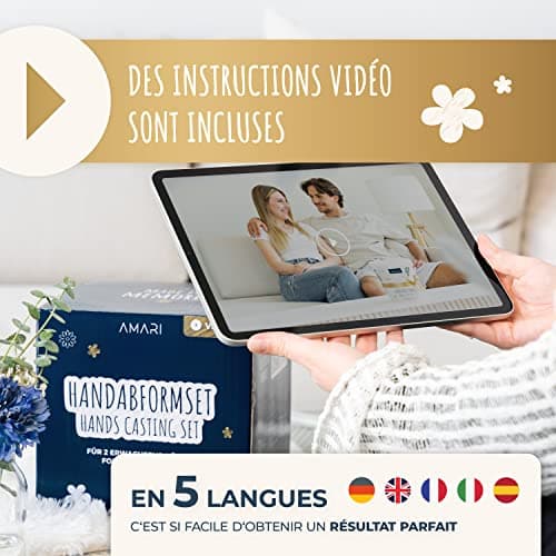 Amari® Kit d'empreintes de main 3D pour couples et la famille (Floral) – Kit d'empreintes de plâtre mains – Kit d'empreintes de plâtre main pour couple de mains - Kit d'empreintes de plâtre - Cadeau
