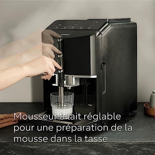 SIEMENS, machine à café tout automatique, EQ300, ceramDrive, milkPerfect, fonction oneTouch, noir piano, TF301E19