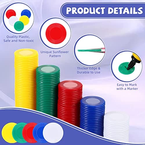 Skylety 1000 Pièces Jetons de Poker en Plastique Jetons de Jeu en Vrac 5 Couleurs Carte de Compteur pour Jeux Enfants Apprentissage de Compte Math Jeton Vierge de Jeu de Bingo, 0,86 Pouce