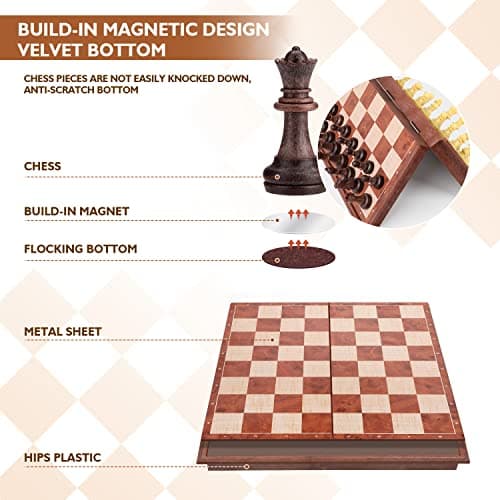 Peradix Jeu déchecs et Dames 2 en 1, Echiquier Magnétiques, Echec Pliable de Voyage, Echecs Chess Board Jeux Plateau et Les Morceaux pour Enfants et Adultes (25×25 CM)