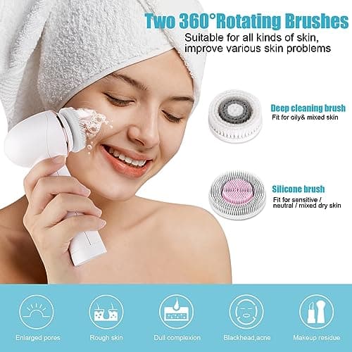 MYCARBON Brosse Nettoyante Visage Électrique Microcirculation Bidirectionnelle IPX7 Étanche 2 Vitesses Brosse Exfoliante Visage Silicone Brosse Rotative pour Nettoyer Le Visage en Profondeur - Blanc