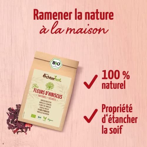 Fleurs d'hibiscus bio entièrement séchées 500g | goût légèrement acidulé et fruité | en qualité bio | thé à l'hibiscus doux et aromatique | idéal pour les salades, desserts, yaourts | vom Achterhof