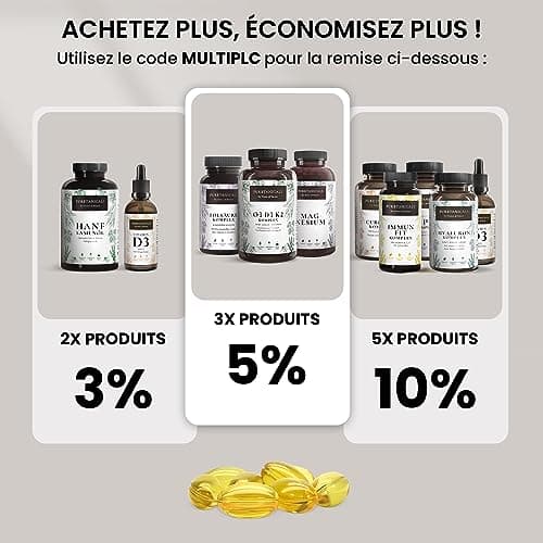 Oméga 3 + Vitamine D3 + K2 MK7 All-Trans - Premium Essentiels O3-D3-K2 Complexe à Haut Dosage - Huile de Poisson aux Acides Gras Essentiels EPA & DHA, Vit D3 K2 | Omega3 Gouttes | 240 Gélules