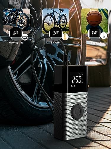 OneAmg Compresseur à Air Portatif 6000mAh Batterie USB Rechargeable Gonfleur Pneus Voiture sans Fil 150PSI/10,3Bar/12V/120W avec Éclairage d'urgence LED et 5 Modes de Gonflage pour Velo Moto Ballon