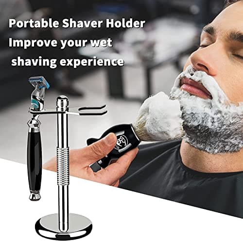 GRUTTI Support pour rasoir et brosse, support de luxe en chrome pour rasoir et brosse pour rasage humide, Support de rasage pour hommes, adapté au couteau à raser et à la brosse à raser - Argent