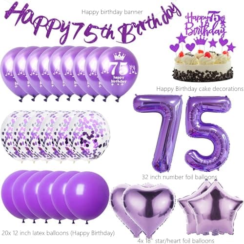 violet Ballon 75 ans anniversaire femme violet Décoration gâteau 75 ans anniversaire femme Décoration anniversaire 75 ans femme Ballon violet décoration anniversaire 75 ans femme ballon violet