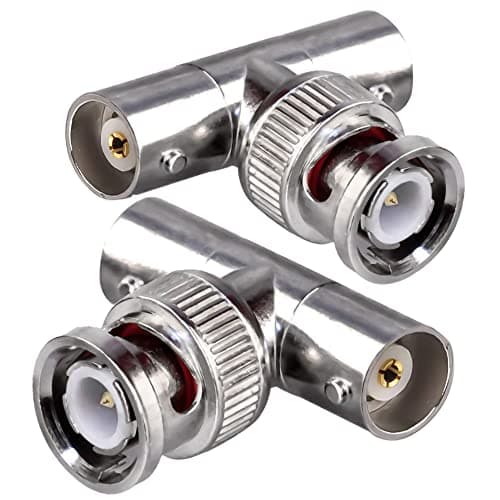 Connecteur BNC Triple T BNC mâle à double BNC femelle Adaptateur coaxial RF en forme de T pour câble coaxial de sécurité CCTV DVR Caméra BNC 3 voies Splitter Combiner 2 Pack