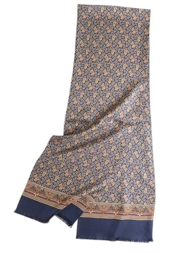 Prettystern Hommes long élégant 2 couches classique business festif pure soie écharpe franges courtes bleu Paisley AB04