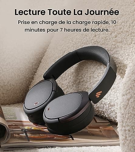 Edifier WH950NB Casque Hybride Active Noise Cancelling Codec -LDAC avec Audio Hi-Res et Custom EQ Via Application après 55H Playtime avec Casque Bluetooth V5.3 Pliable sans Fil – Noir