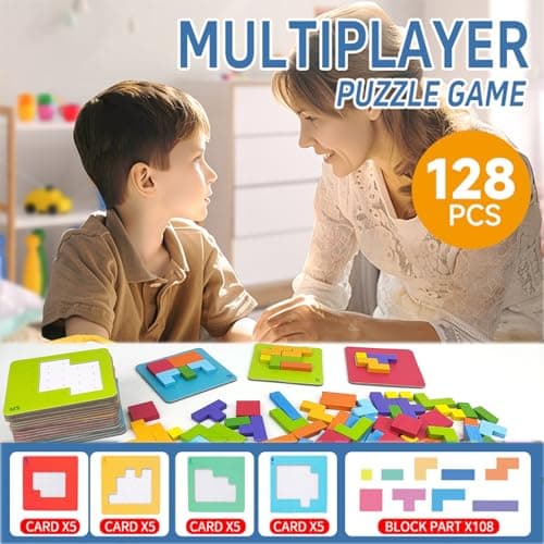 Jastonwn Tangram Casse Tete Enfant,Puzzle Tetris Tangram,Jeux Educatif 4 5 6 Ans,Tetris Jeux,Jouet Montessori 4 5 6 Ans,Tetris Puzzle 6 Ans Garcon Et Fille,Intelligence Jigsaw avec 108 Coloré Bloc