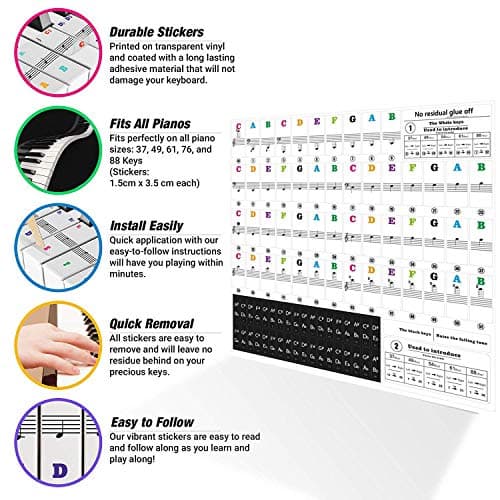 Sparta's Store autocollant piano,Autocollants Amovibles de Piano,Autocollants de Clavier de Piano,Autocollants pour piano,partition piano debutant,pour 37/49/54/61/88 .(Transparent)