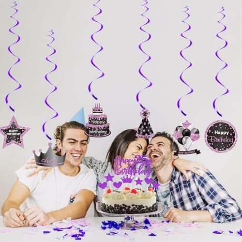 Décoration d'anniversaire 33 ans, pour femme, avec ballons, guirlande Happy Birthday, décoration de gâteau 33 ans, pour femme, violet