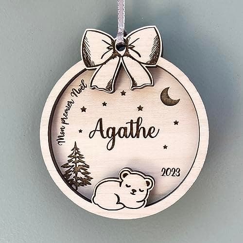 Boule mon premier noël personnalisée en bois, cadeau de noël ou de naissance, souvenir du premier noël de bébé.