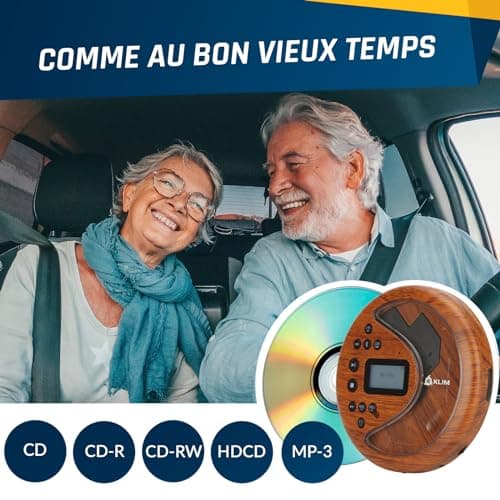 KLIM Discover Wood + Lecteur CD Portable Walkman avec Batterie Longue Durée + NOUVEAUTÉ + Ecouteurs Inclus + Radio FM + Compatible MP3 + Carte SD, Transmetteur FM, Bluetooth + Idéal pour la Voiture