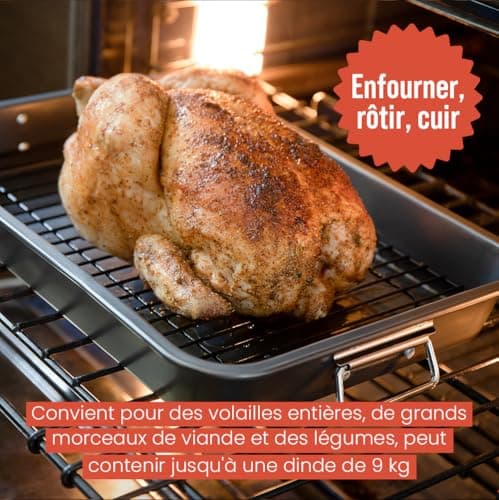 Chef Pomodoro – Grand Plat Four Antiadhésif avec Grille Four | Plaque Cuisson Four Rectangulaire avec Plateau, Plaque, Plat à Gratin, Lasagne – Acier Résistant – (41 x 29 cm)