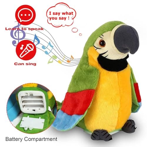 Sunshine smile Perroquet Parlant en Peluche,Jouet électrique Perroquet Parlant,Electrique Peluche Qui Danse,Mignon Jouet Peluche Electrique,Jouet Électronique en Peluche,Interactive Perroquet Ailes