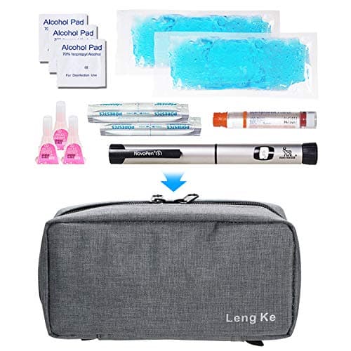 YOUSHARES Insuline Trousse Isotherme Portable avec 2 Poche de Gel - Sac de Refroidissement avec Sac de Glace pour Diabétique (Gris)