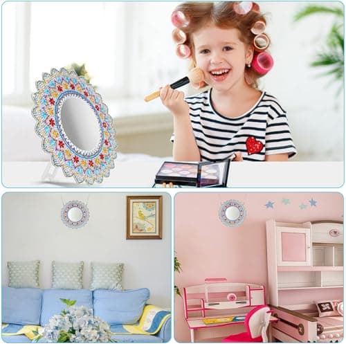 WuGU Diamond Painting Miroir Kit, 5D DIY Mandala Miroir Maquillage Diamant, Miroir à Peinture Diamant, Idee Cadeau Artisanat Cadeaux Filles Adolescentes et Adultes-C