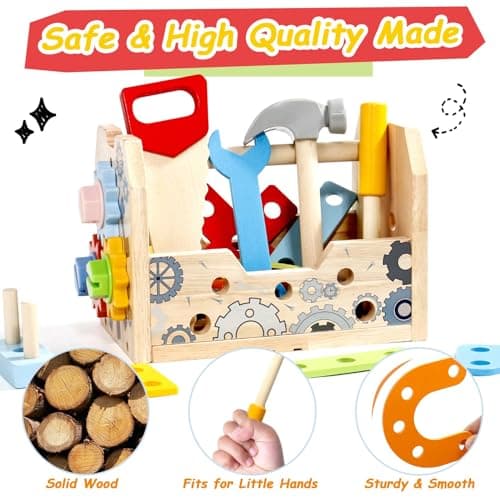 Caisse a Outil Enfant Jouet Enfant 2 Ans, 3 en 1 Boite a Outils Enfant Etabli Enfant Jeux Enfant 3 4 Ans, Jouet en Bois Jouet Montessori Jeu Educatif Cadeau Enfant 2 3 4 Ans(52 Pièces )