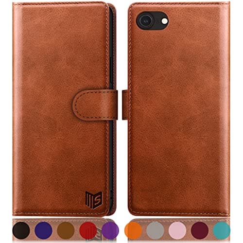 SUANPOT Etui Coque pour iPhone SE2022/7/8/SE2020 Pouces [RFID Blocage][Magnétique Protection]Fentes pour Cartes Protection Etui Housse Premium en Cuir PU pour Apple SE2022 Etui Portefeuille Brun Clair