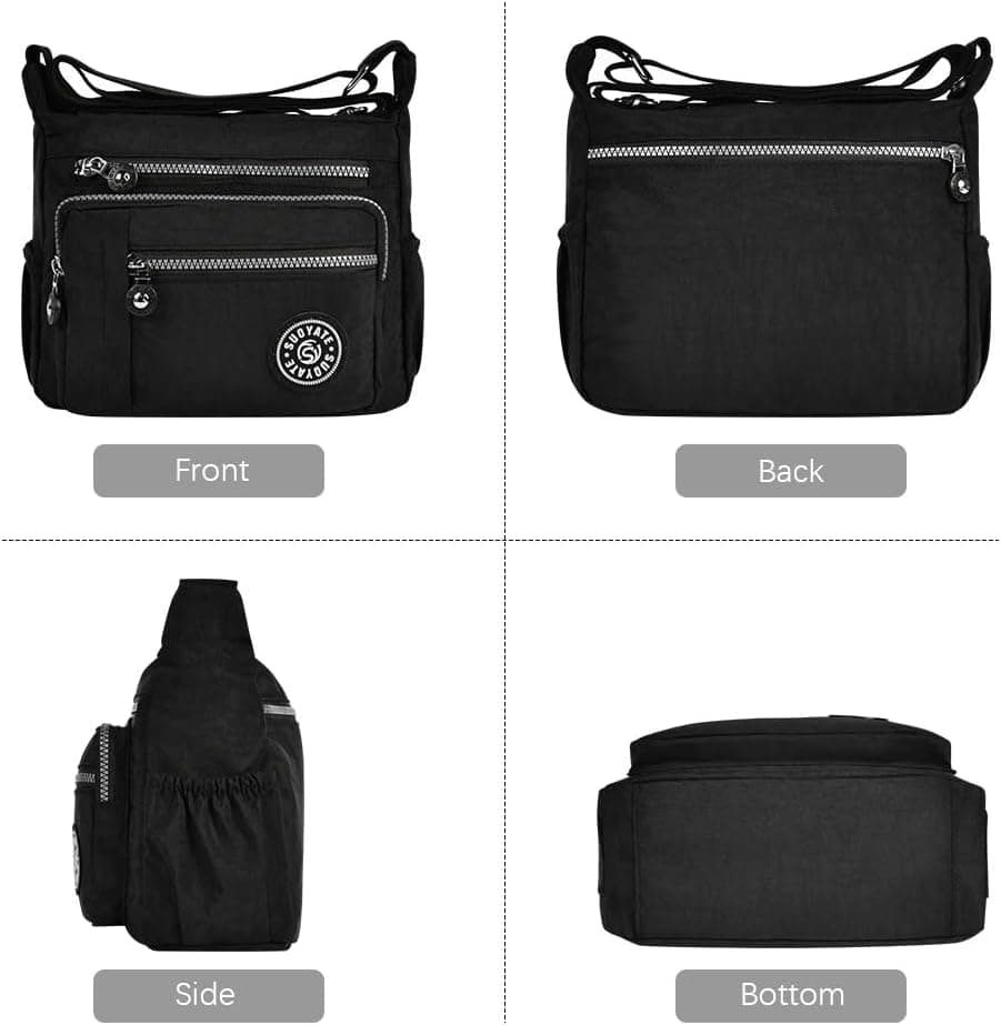 Aucuu Sac Bandouliere Femme, Sac à Main en Nylon, Multi-Poches Bandoulière Impermeable, Sacs à Bandoulières Multifonctionnel avec Bandoulières Réglable, Sacs Besace Loisir pour Voyage