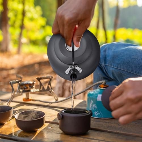 AYMQC Bouilloire de Camping 0,8 L Bouilloire à Thé en Aluminium Ultralégère Théière à Chauffage Rapide Portable avec Sac de Transport pour Pique-Nique Randonnée Pêche (Gris)