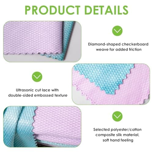 Pack de 10 Chiffon Microfibre de Nettoyage et Polissage en Microfibre de Haute Qualité, Non Pelucheux, Motif Écailles, pour Nettoyage Efficace et Sans Traces dans la Cuisine et la Maison, 25x25cm